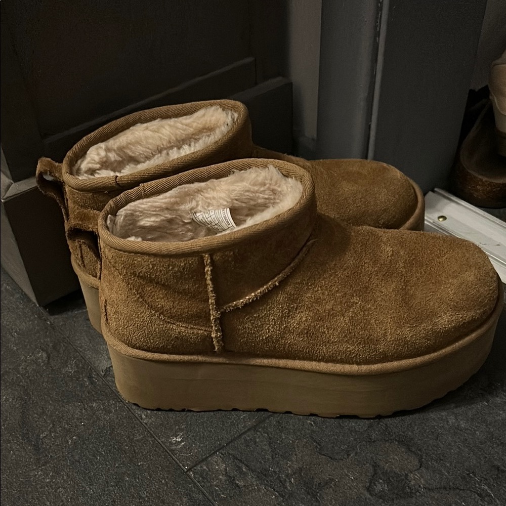 Cozy Tan Suede Platform Uggs